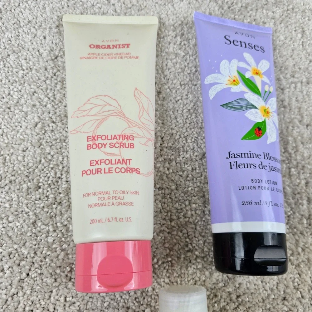 Avon Senses Jasmine Blossom Bubble Bath & Lotion + Organist Body Scrub Set  NEW